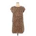 Merona Casual Dress - Shift Crew Neck Short sleeves: Brown Leopard Print Dresses - Women's Size X-Large