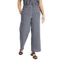 Plus Size Women's Cropped Wide-Leg Lino Soleil Pant by June+Vie in Grey Vertical Stripe (Size 16 W)