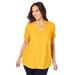 Plus Size Women's Stretch Cotton Crisscross Strap Tee by Jessica London in Sunset Yellow (Size S)