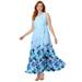 Plus Size Women's Pleated Maxi Dress by Jessica London in Pale Blue Watercolor Border (Size 22 W)