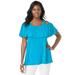 Plus Size Women's Cold Shoulder Ruffle Tunic by Jessica London in Ocean (Size 14/16) Long Shirt