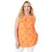 Plus Size Women's Cutout Swing Tunic Tank by Roaman's in Orange Melon Pretty Medallion (Size 14/16) Long Shirt