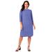 Plus Size Women's Boatneck Shift Dress by Jessica London in Dark Sapphire Stripe (Size 22 W) Stretch Jersey w/ 3/4 Sleeves