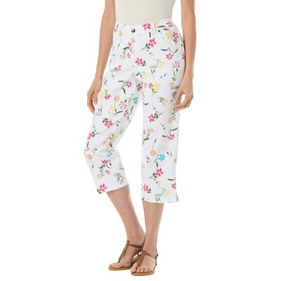Plus Size Women's Womens Plus-Size Stretch Denim Five-Pocket Capri Jeans by Woman Within in White Flowers (Size 40 WP)