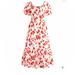 J. Crew Dresses | J Crew Size 14 Floral Puff-Sleeve Tiered Midi Dress | Color: Red/White | Size: 14