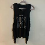 Disney Tops | Disney Parks Peace Love Rock & Roll Rock's Roller Coaster Fringed Top Size Xs | Color: Black | Size: Xs