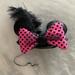 Disney Accessories | Disney Minnie Ear Hat Pink Black Polka Dot Bows Feather Rose | Color: Black/Pink | Size: Os