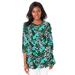 Plus Size Women's Stretch Knit Swing Tunic by Jessica London in Green Tropical Leopard (Size 34/36) Long Loose 3/4 Sleeve Shirt