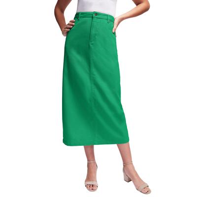 Plus Size Women's Classic Cotton Denim Midi Skirt by Jessica London in Kelly Green (Size 34) 100% Cotton