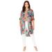 Plus Size Women's Sheer Georgette Mega Tunic by Jessica London in White Tropical Animal (Size 22 W) Long Sheer Button Down Shirt