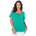 Plus Size Women's Stretch Cotton Eyelet Cutout Tee by Jessica London in Aqua Sea (Size 30/32) Short Sleeve T-Shirt