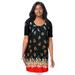 Plus Size Women's Stretch Mega Knit Tunic by Jessica London in Black Falling Leaf Border (Size 14/16) Long Shirt