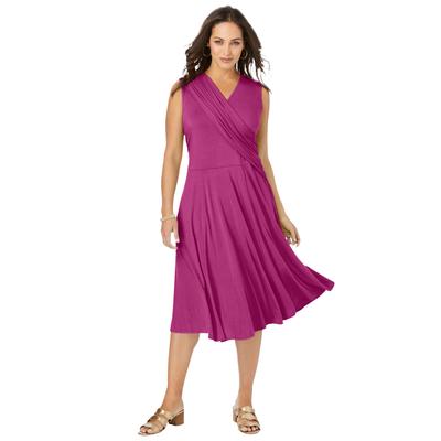 Plus Size Women's Stretch Knit Drape-Over Dress by Jessica London in Raspberry (Size 26 W)
