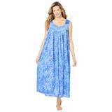Plus Size Women's Long Tricot Knit Nightgown by Only Necessities in French Blue Flower (Size M)