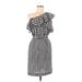 Calvin Klein Casual Dress - Sheath One Shoulder Short sleeves: Black Checkered/Gingham Dresses - Women's Size 6