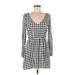 Abercrombie & Fitch Casual Dress - Mini Plunge Long sleeves: White Grid Dresses - Women's Size Medium