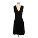 A.L.C. Casual Dress - A-Line V-Neck Sleeveless: Black Print Dresses - Women's Size 4