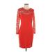 H&M Cocktail Dress - Sheath Crew Neck 3/4 sleeves: Red Print Dresses - Women's Size Large