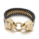 Aotiwe Mens Leather Bracelets Braided, Gold Bracelet Trendy Wolf Jewelry Bracelet 23cm