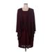 Studio One Casual Dress - Shift Square 3/4 sleeves: Burgundy Stripes Dresses - Women's Size 18