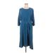 Violeta by Mango Casual Dress Crew Neck 3/4 sleeves: Blue Solid Dresses - Women's Size 16 Plus