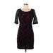 B. Smart Casual Dress - Mini Scoop Neck 3/4 sleeves: Black Print Dresses - Women's Size 6