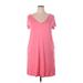 Ink + Ivy Casual Dress - Mini V Neck Short sleeves: Pink Print Dresses - Women's Size 2X-Large