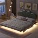 Queen Size LED Floating Bed with PU Leather Headboard & Support Legs
