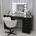 VANITII 13 Drawers Makeup Vanity Desk Come With 14 LED Bulbs Bluetooth Mirror White Finish Bedroom Dressers