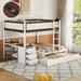 Full Over Full Bunk Bed w/Trundle Bed,Ladder&Gurardrails,White+Walnut