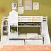 Twin Over Twin Bunk Bed with Storage Stair & 2 Drawers, 3 Shelves, Castle Style Kids Bed Frame with Bookshelf and Slide