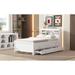 Solid Wood Twin Size Platform Bed with Multi-Functional Headboard, Platform Bed Captain's Bed Frame w/Trundle & 3 Drawers, White