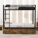 Twin Over Twin Bunk Bed with 2 Storage Drawers, Metal Bunk Bed Frame with Ladder & Guardrail, Converts into 2 Beds, Black