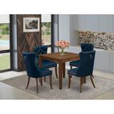 East West Furniture Modern Dining Table Set- a Square Kitchen Table and Upholstered Parson Chairs, Antique Walnut