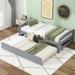 Twin Size Platform Bed with Pull Out Trundle, Solid Wooden Platform Bed with Headboard and Footboard, Grey