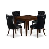 East West Furniture Dinette Set- a Square Kitchen Table and Upholstered Parson Chairs, Antique Walnut(Pieces Options)
