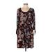 Maurices Casual Dress - Mini Scoop Neck 3/4 sleeves: Burgundy Print Dresses - Women's Size Large