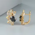 Huretailers-Boucles d'oreilles créoles ovales en forme de fleur en pierre noire pour femmes