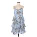 CeCe Casual Dress - A-Line Scoop Neck Sleeveless: Blue Floral Dresses - Women's Size 6