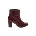 Ankle Boots: Burgundy Solid Shoes - Women's Size 35 - Round Toe