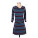 Patagonia Casual Dress - A-Line Cowl Neck 3/4 sleeves: Blue Print Dresses - Women's Size Small