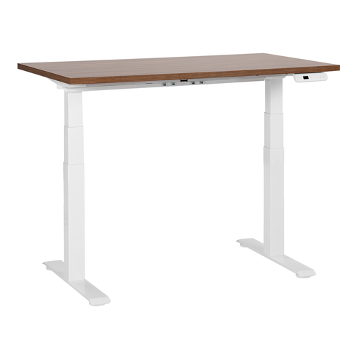 Schreibtisch Braun & Weiß Melamin 120x72cm Elektrisch Höhenverstellbar Rechteckig mit USB Metallgestell Modern Büro Steh-Sitz-Tisch Stehtisch