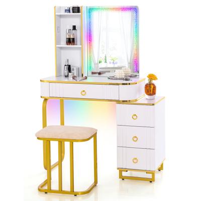 Costway Vanity Table Set with RGB LED Lights and Wireless Charging Station-White