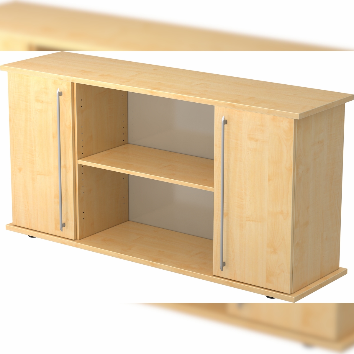 bümö Sideboard Ahorn mit Flügeltüren & Regal - Büromöbel Sideboard Holz 166cm breit, 45cm schmal, Büro Schrank für Flur oder als Wohnzimmer-Kommode