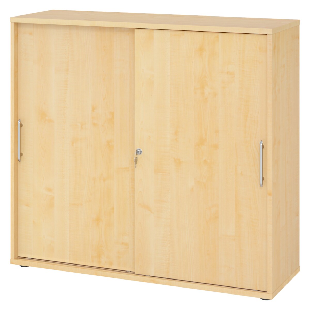 bümö Schiebetürenschrank 3OH - Aktenschrank abschließbar, Sideboard Schrank mit Schiebetüren in Ahorn, Relinggriff - Büroschrank aus Holz mit Image