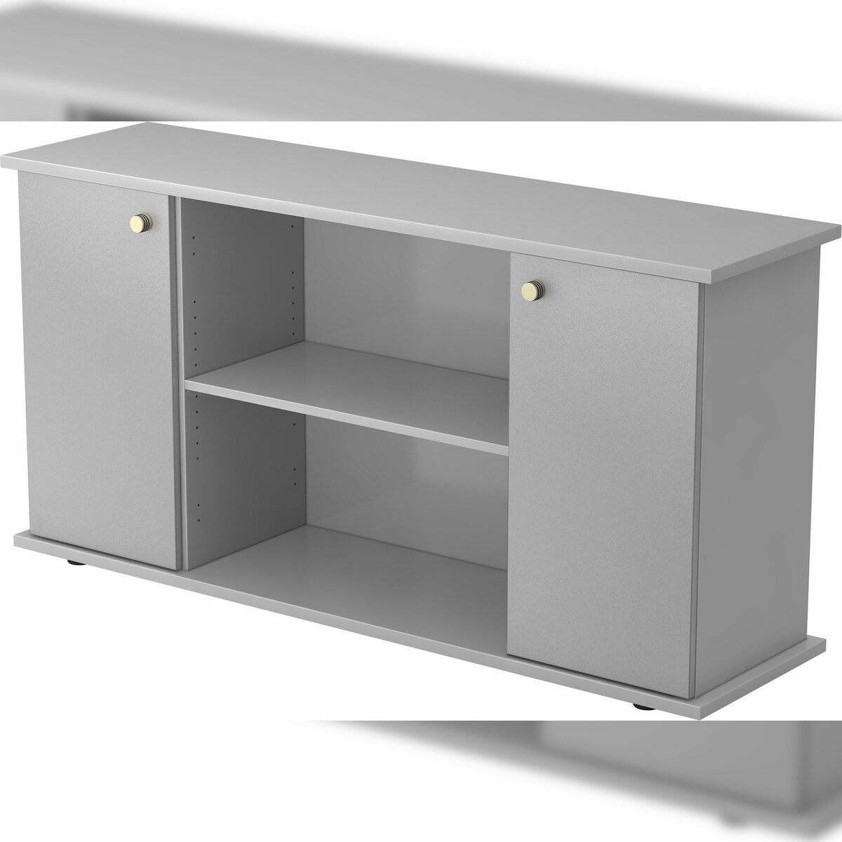 bümö Sideboard Grau/Silber mit Flügeltüren & Regal - Büromöbel Sideboard Holz 166cm breit, 45cm schmal, Büro Schrank für Flur oder als Image