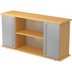 bümö Sideboard Buche/Silber mit Flügeltüren & Regal - Büromöbel Sideboard Holz 166cm breit, 45cm schmal, Büro Schrank für Flur oder als Image