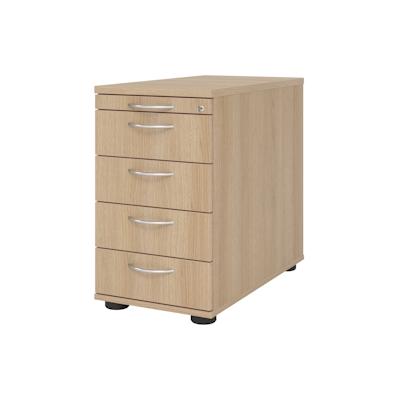 bümö Schreibtisch Schrank abschließbar, Schubladenschrank Holz in Eiche, Container mit Schubladen - Schubladen Schrank Büro, Schreibtisch Container Image