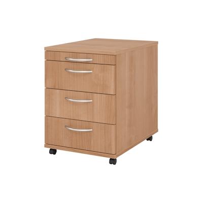 bümö basic Rollcontainer mit Schubladen, Container aus Holz in Nussbaum - Rollwagen für's Büro als Schreibtisch Unterschrank, Bürocontainer od. Image