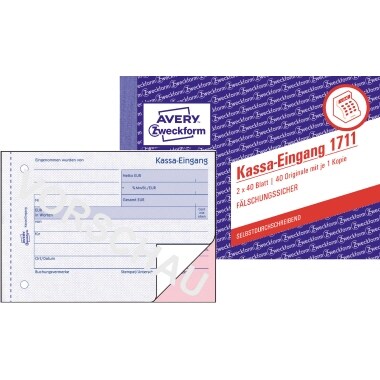 Avery Zweckform Kassa-Eingangsbuch 1711 DIN A6 quer 2fach Image